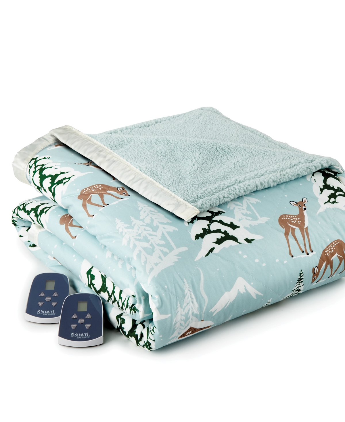 Shavel Reversible Micro Flannel To Sherpa Queen Electric Blanket In Winter Wonderland