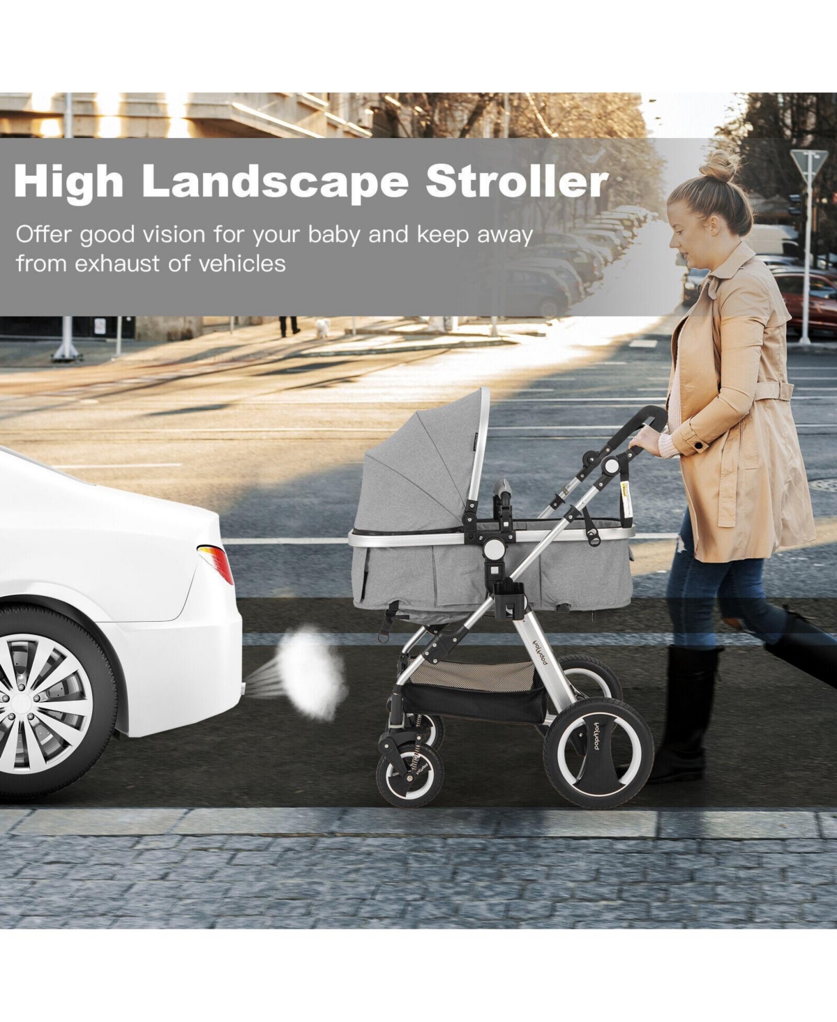 Slickblue Kids Folding Aluminum Baby Stroller Baby Jogger with Diaper Bag