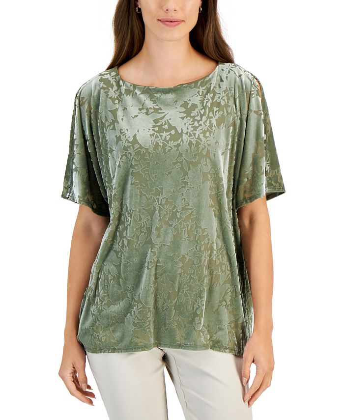 Jm Collection Women's Print 3/4-Sleeve Top, Created for Macy's - Teal  Evergreen Combo