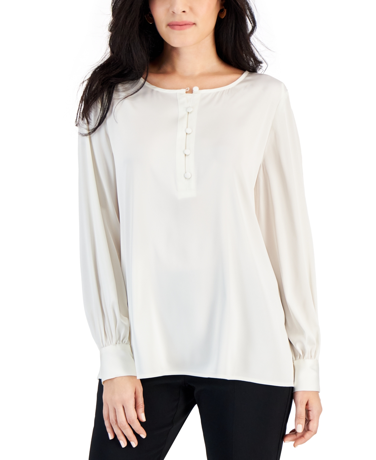 Petite Satin Button-Up Blouse, Created for Macy's - Light Lavender Combo