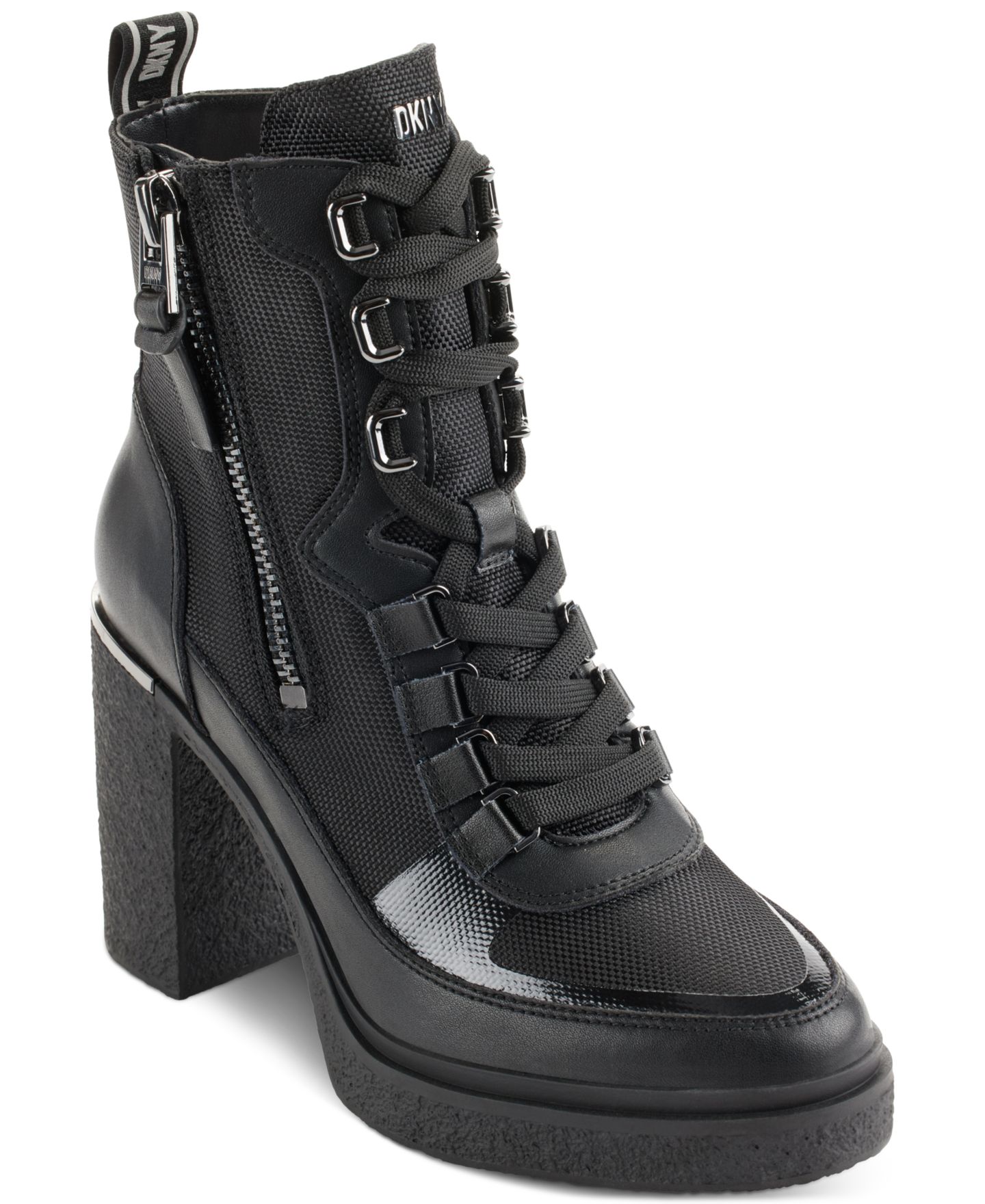 Женские ботинки DKNY Toia Lace-Up Zip Block Heel Booties, цвет: Чёрный — фото 1