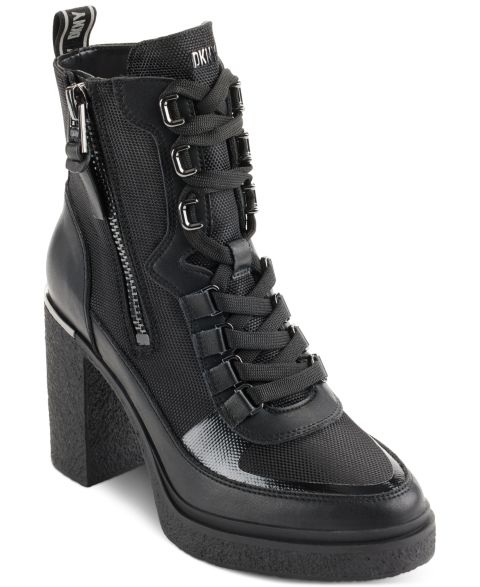 Женские ботинки DKNY Toia Lace-Up Zip Block Heel Booties, цвет: Чёрный