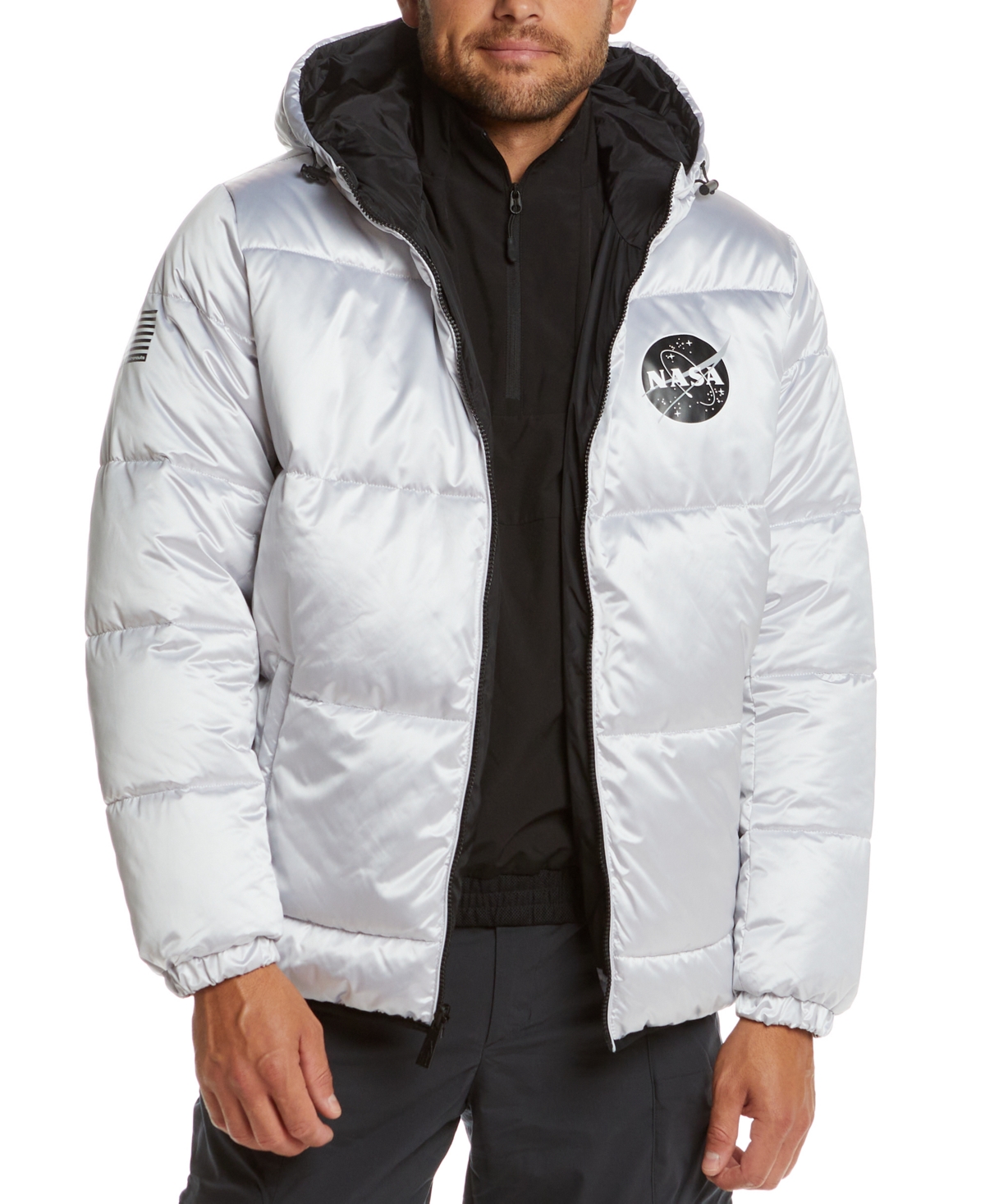 Space One Men's Nasa-inspired Reversible Two-in-one Puffer Jacket With Astronaut Interior In Galaxy White