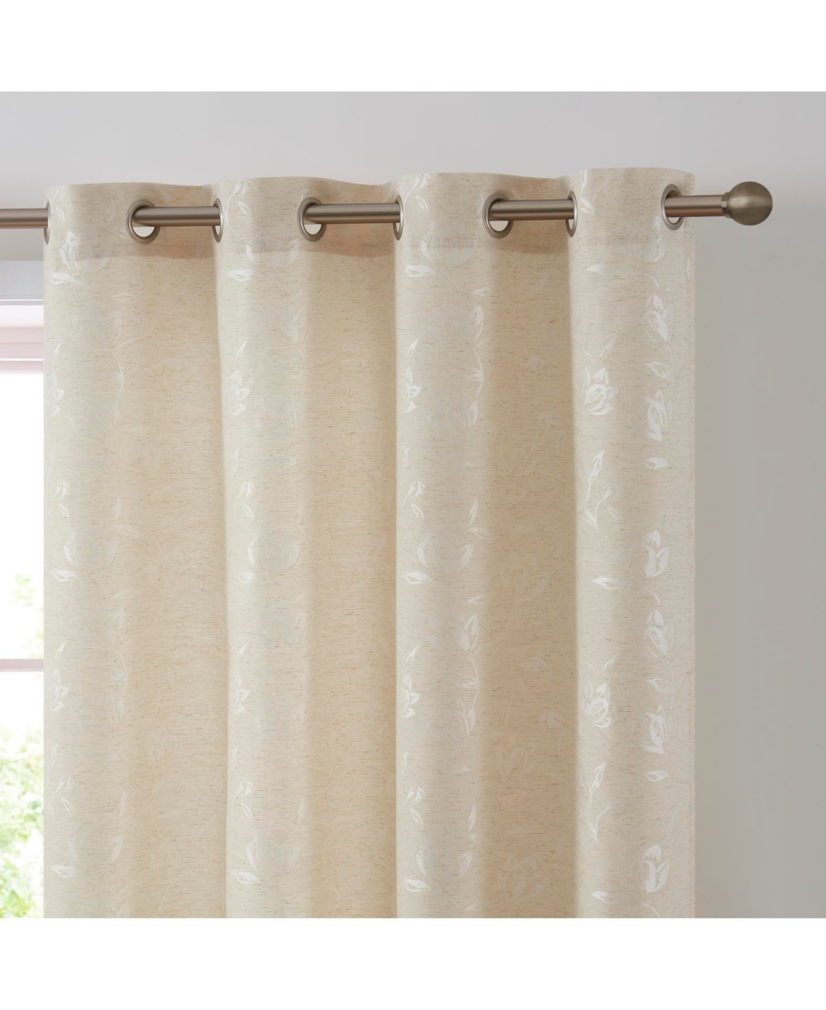 Hlc.me Zoey Burlap Flax Linen Floral Jacquard Privacy Light Filtering Transparent Window Grommet Short Thick Curtains Drapery Panels for Bedroom & Kid