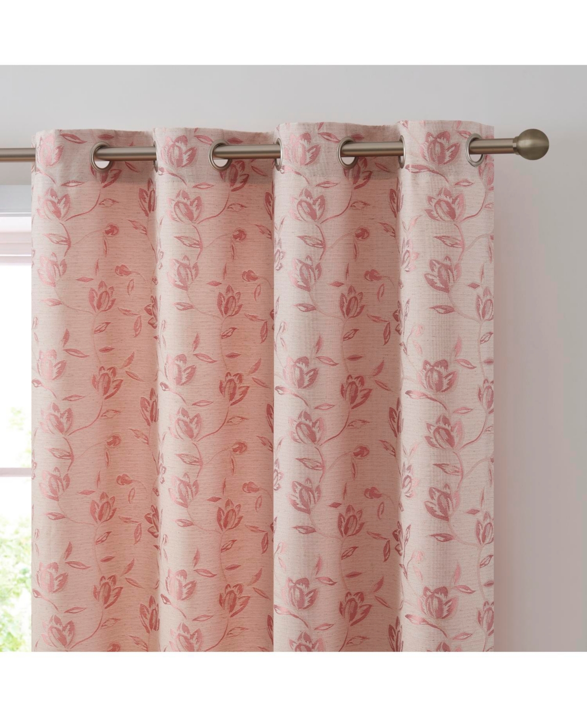 Hlc.me Zoey Burlap Flax Linen Floral Jacquard Privacy Light Filtering Transparent Window Grommet Floor Length Thick Curtains Drapery Panels for Kids R