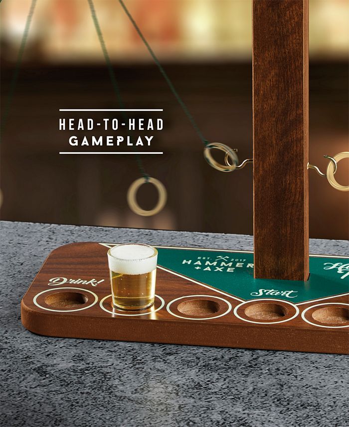 Hammer + Axe Vintage Ring Swing Drinking Game, Handcrafted Wood With