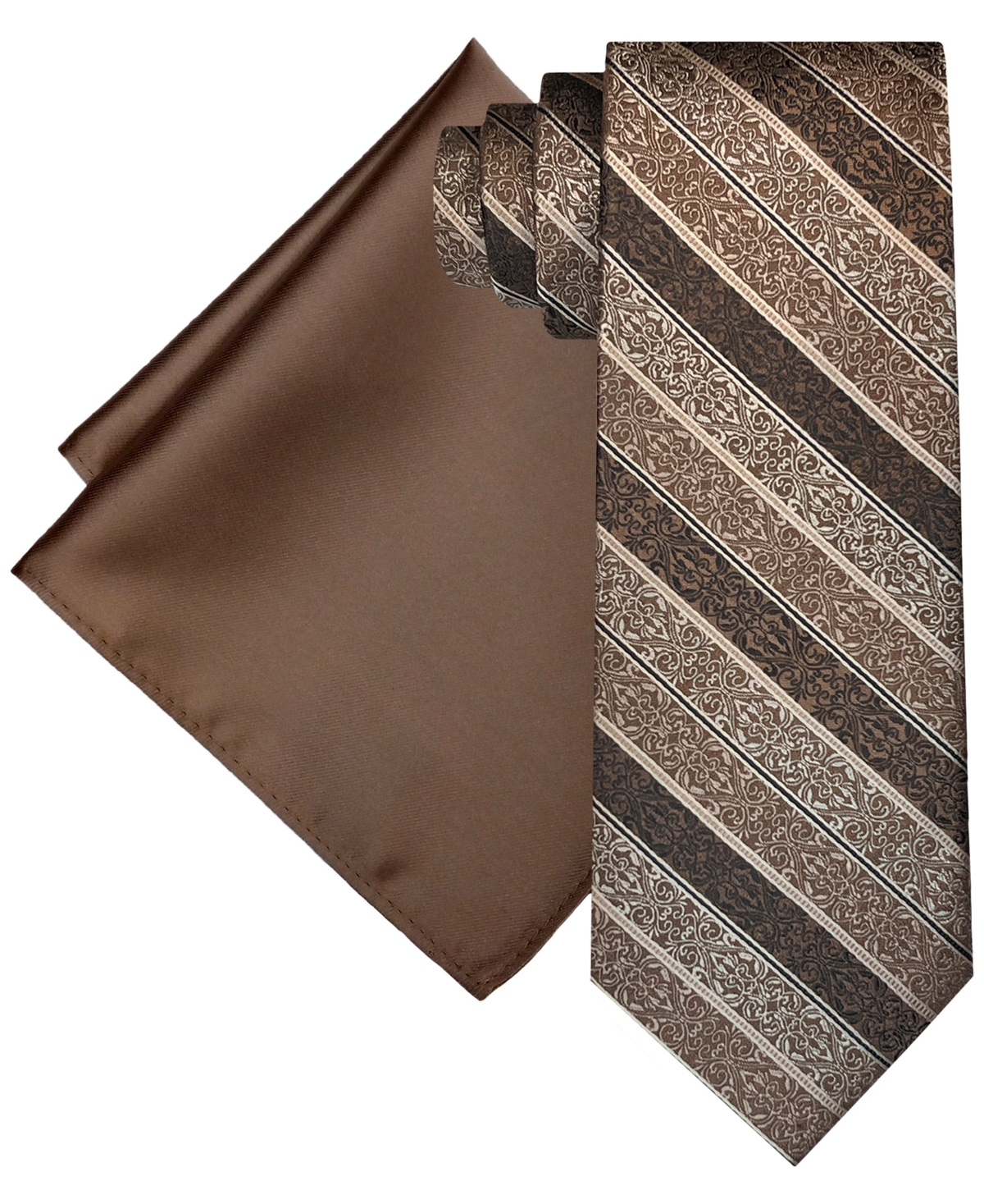 Steve Harvey Men's Extra Long Textured Stripe Tie & Pocket Square Set In Taupe