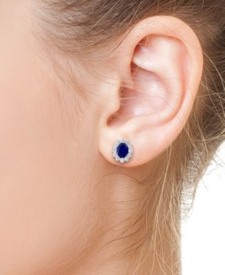 EFFY&reg; Lab Grown Sapphire (3-3/4 ct. t.w.) & Lab Grown Diamond (1-5/8 ct. t.w.) Halo Stud Earrings in 14k White Gold