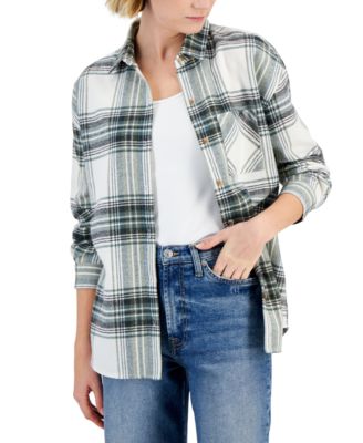 Just Polly - Juniors' Rhinestone Checked Flannel Shirt