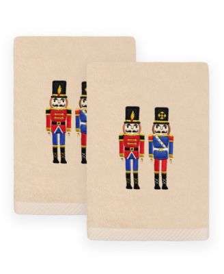 Christmas Nutcrackers Embroidered Luxury 100% Turkish Cotton Hand Towels, 2 Piece Set