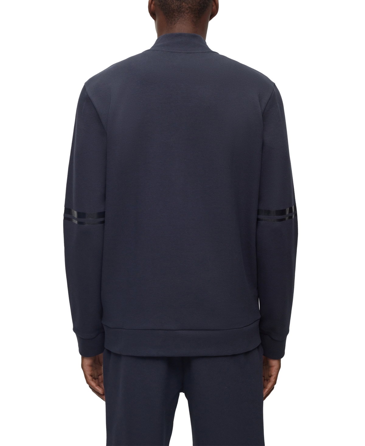 Shop Hugo Boss Boss By  Men's Mirror-effect Relaxed-fit Zip-up Sweatshirt In Dark Blue