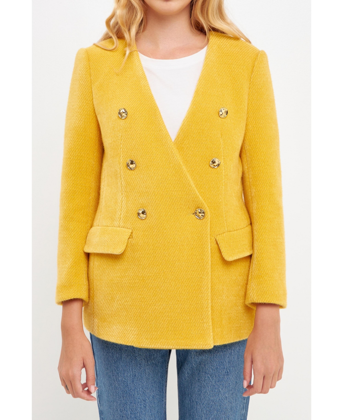 English Factory Texture Metallic Double Breasted Jacket In Yellow