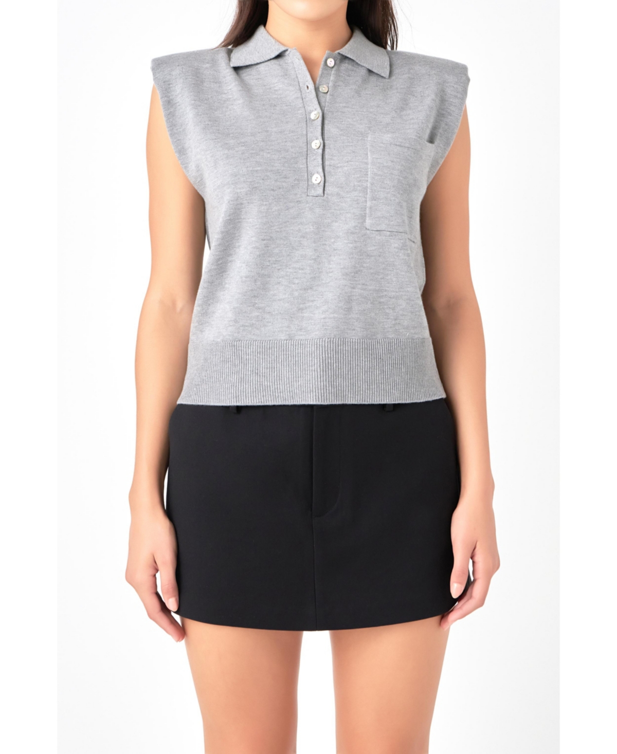 GREY LAB WOMEN'S SOFT SLEEVELESS KNIT POLO TOP