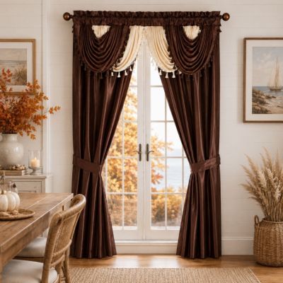 Satin Semi Sheer Complete 5 Piece Window in a Bag Attached Curtain Set