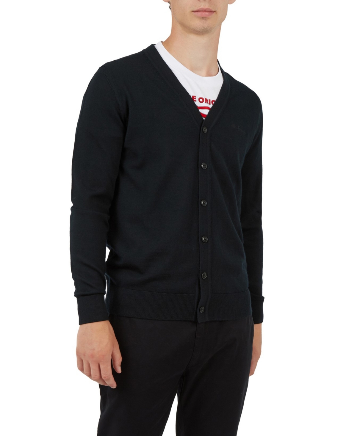 Ben Sherman Men's Merino Cardigan Sweater In Black