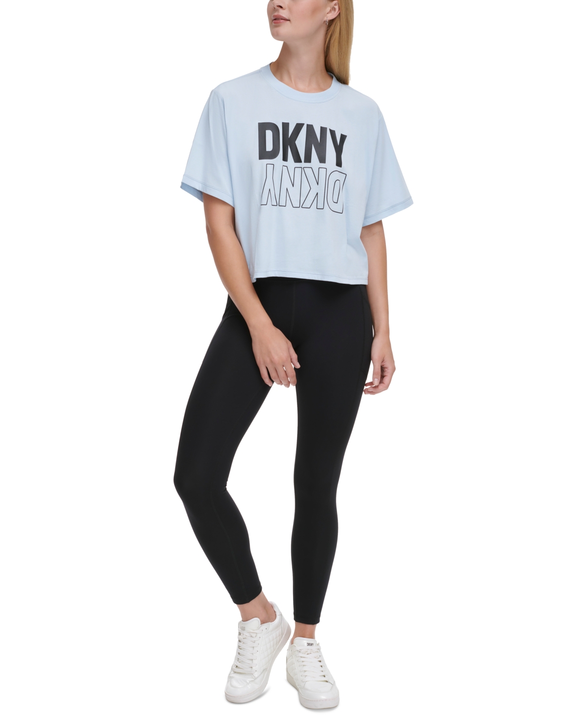 Dkny Sport Women's Cotton Boxy Cropped Logo T-shirt In Skyway,silver
