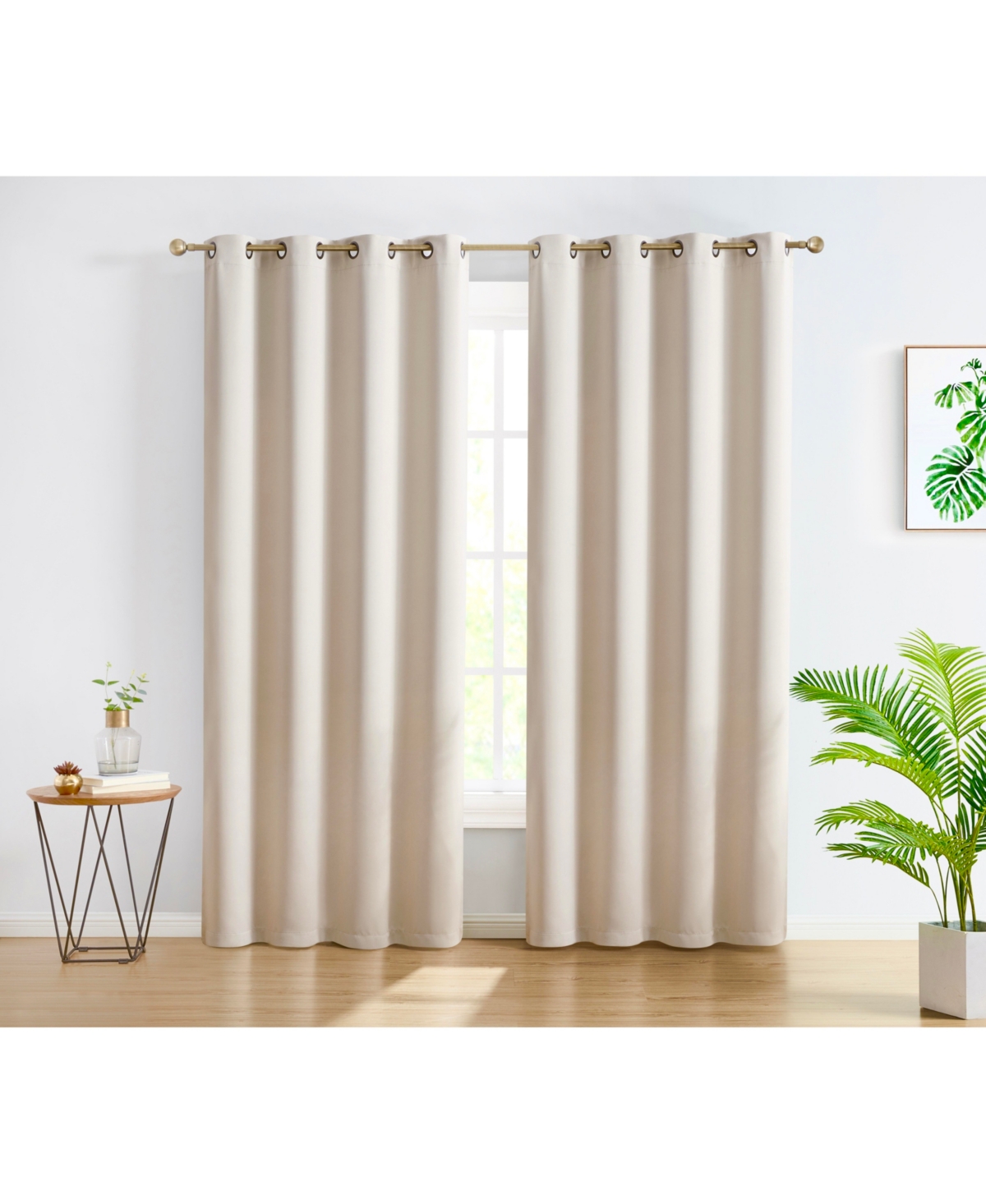 Oxford Blackout Curtains for Bedroom, Noise Reduction Thermal Insulated Window Curtain Grommet Panels, Set of 2 - Beige