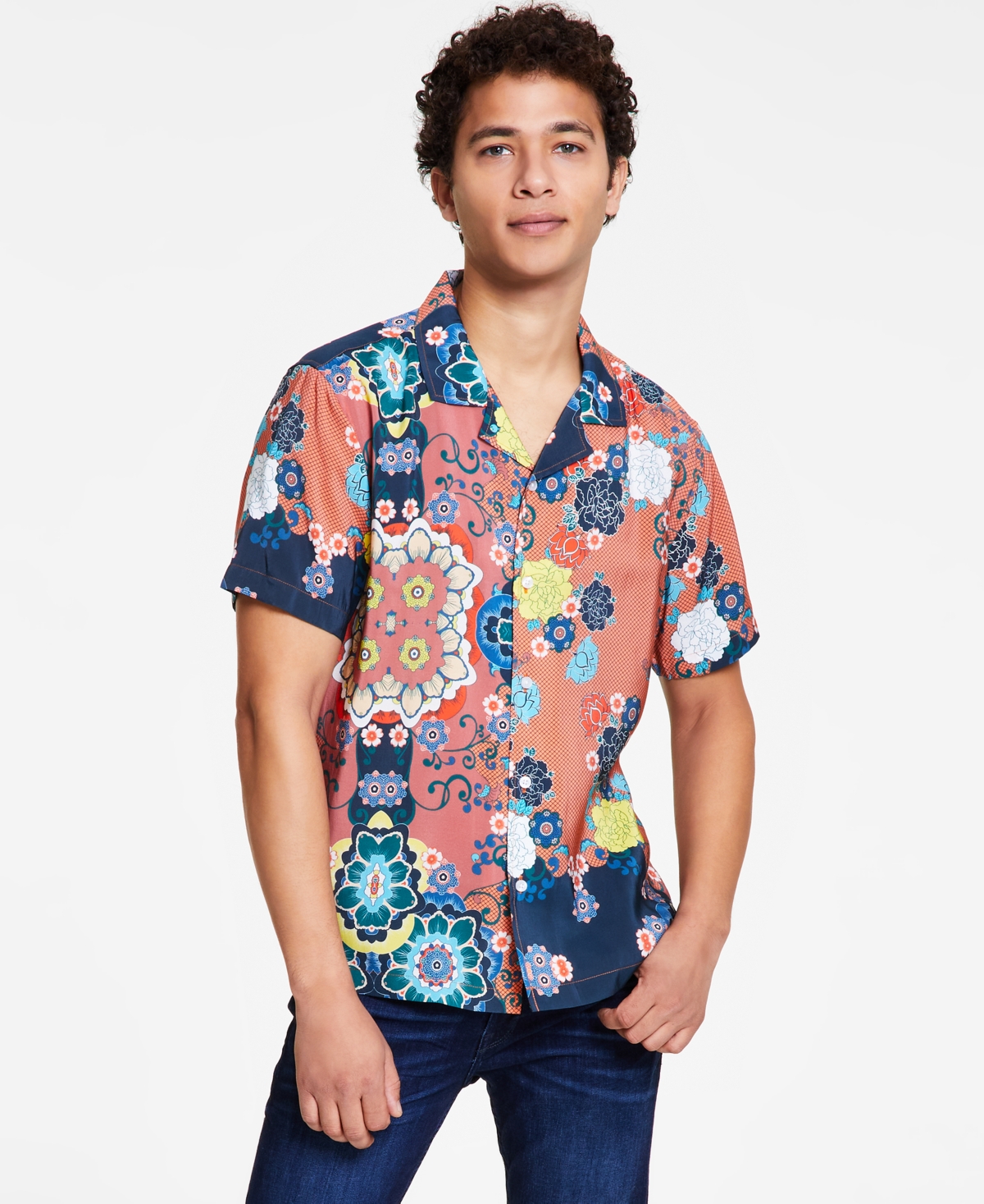 Guess Men's Sandwash Pacific Blooms Printed Button-down Camp Shirt