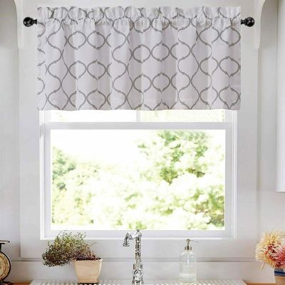 Shabby Chic White & Gray Trellis Clover Rod Pocket Window Valance