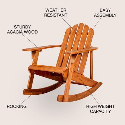 Kiawah Outdoor Patio Classic Acacia Wood Adirondack Rocking Chair, Dark Brown
