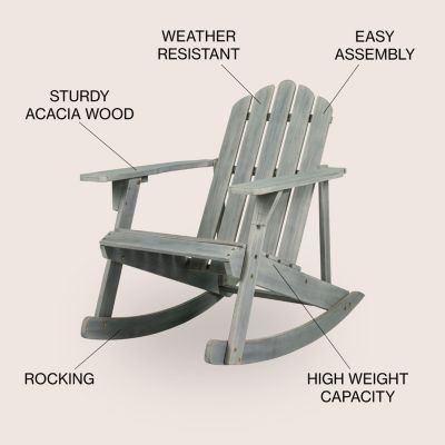 Kiawah Outdoor Patio Classic Acacia Wood Adirondack Rocking Chair, Gray