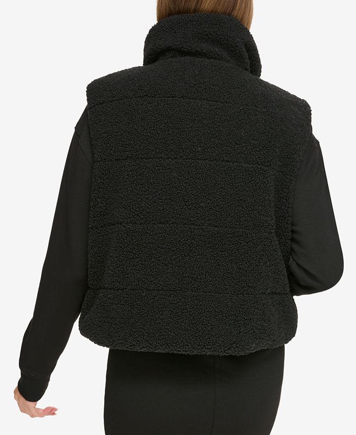 DKNY Women's Cropped Reversible Sherpa Vest Macy's