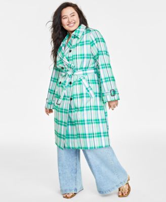 Plus size plaid trench coat hotsell