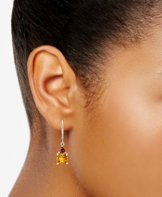 Citrine (3 ct. t.w.) & Garnet (3/4 ct. t.w.) Leverback Drop Earrings in Sterling Silver
