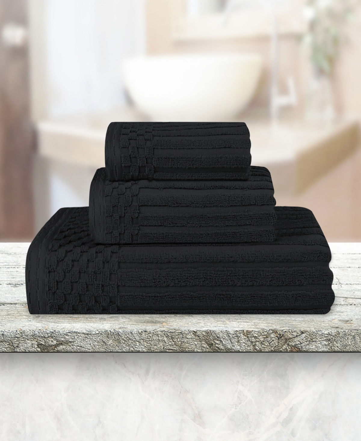 Superior Soho Checkered Border Cotton Ribbed Textured Ultra-Absorbent Towel,