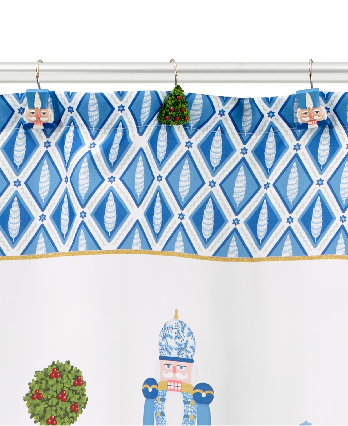 Avanti Nutcracker Trellis Shower Curtain And Shower Hooks, 13 Piece Set In White
