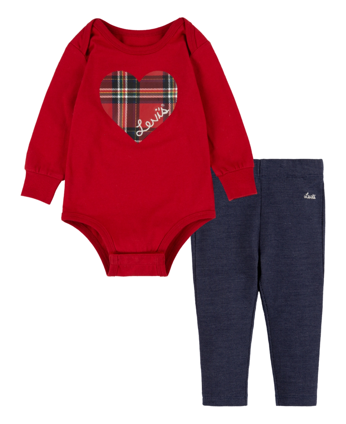 Levi's Baby Girls Plaid Bodysuit And Leggings, 2 Piece Gift Box Set In Chili Pepper