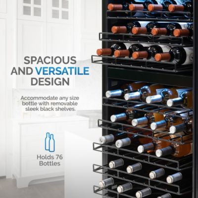 Dual Zone 76-Bottle Wine Fridge – Freestanding Compressor Cooler with Low-Vibration, Quiet Inverter & Digital Thermostat