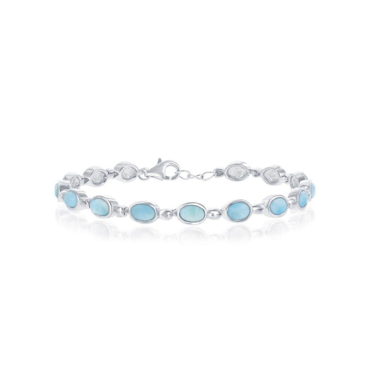 Sterling Silver Bezel-Set Oval Larimar Linked Bracelet - Blue