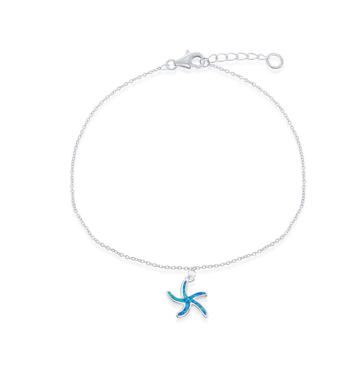 Sterling Silver Blue Inlay Opal Starfish Anklet - Blue