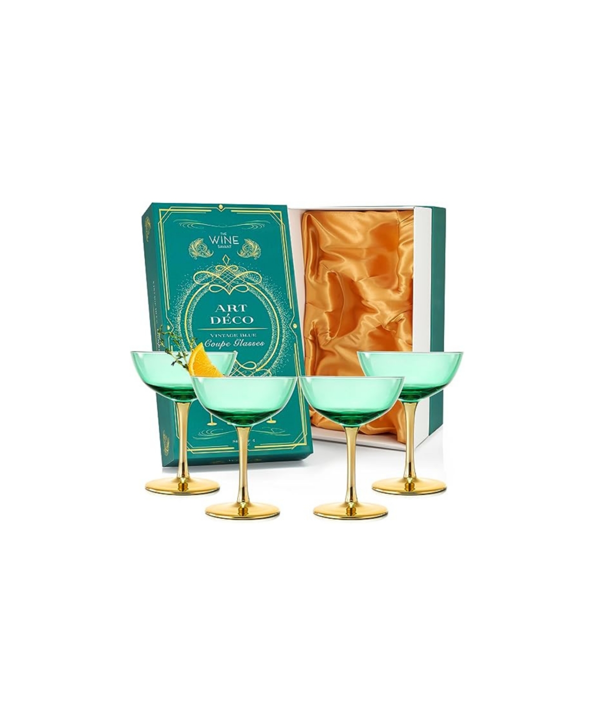 The Wine Savant Art Deco Coupe Glasses, Set Of 4 In Teal