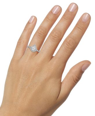 Certified Diamond Pear Halo Engagement Ring (1 ct. t.w.) in 14k White Gold Featuring Diamonds from De Beers Code of Origin, Created for Macy's