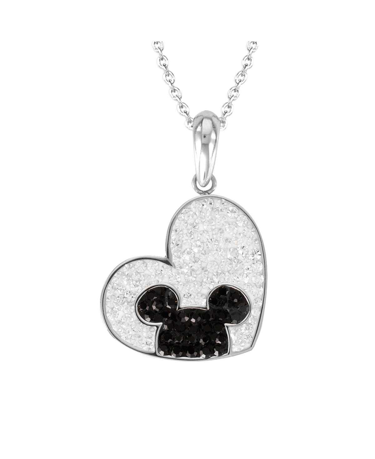 Mickey Mouse Stainless Steel Crystal Heart Necklace, Officially Licensed - Silver tone, black