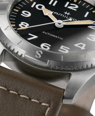 Women's Swiss Automatic Khaki Field Expedition Green Leather Strap Watch 37mm