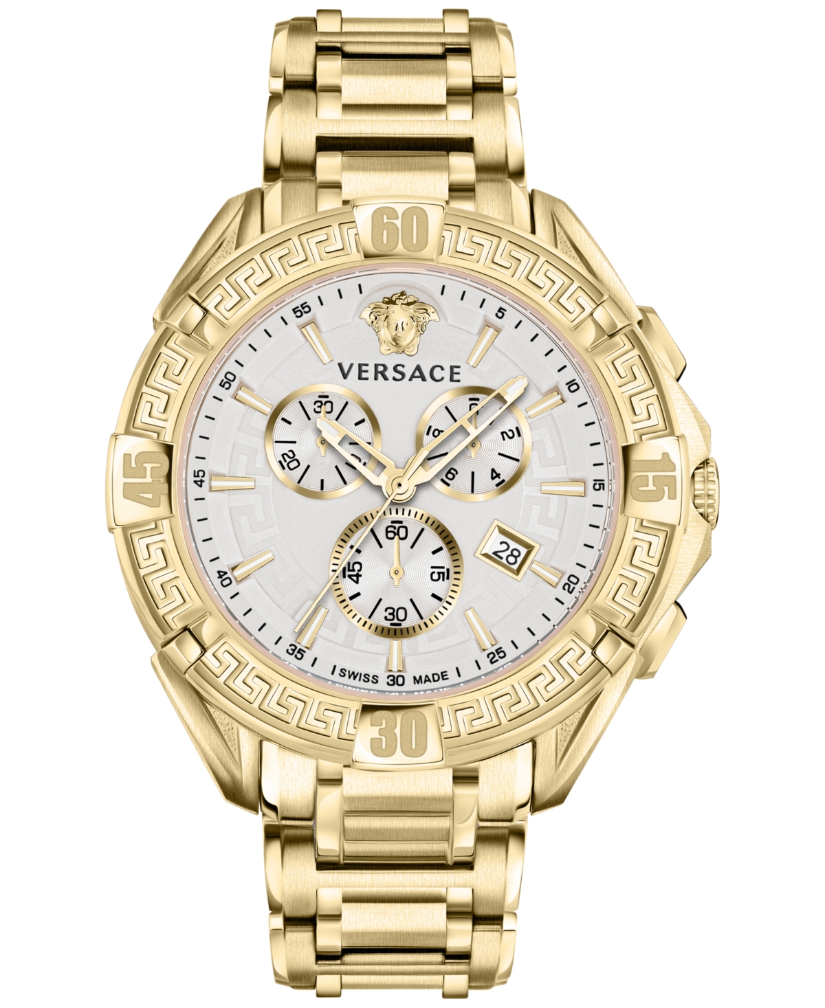 Versace Men's Swiss Chronograph V-greca Gold Ion-plated Stainless Steel Bracelet Watch 46mm In Ip Yellow Gold