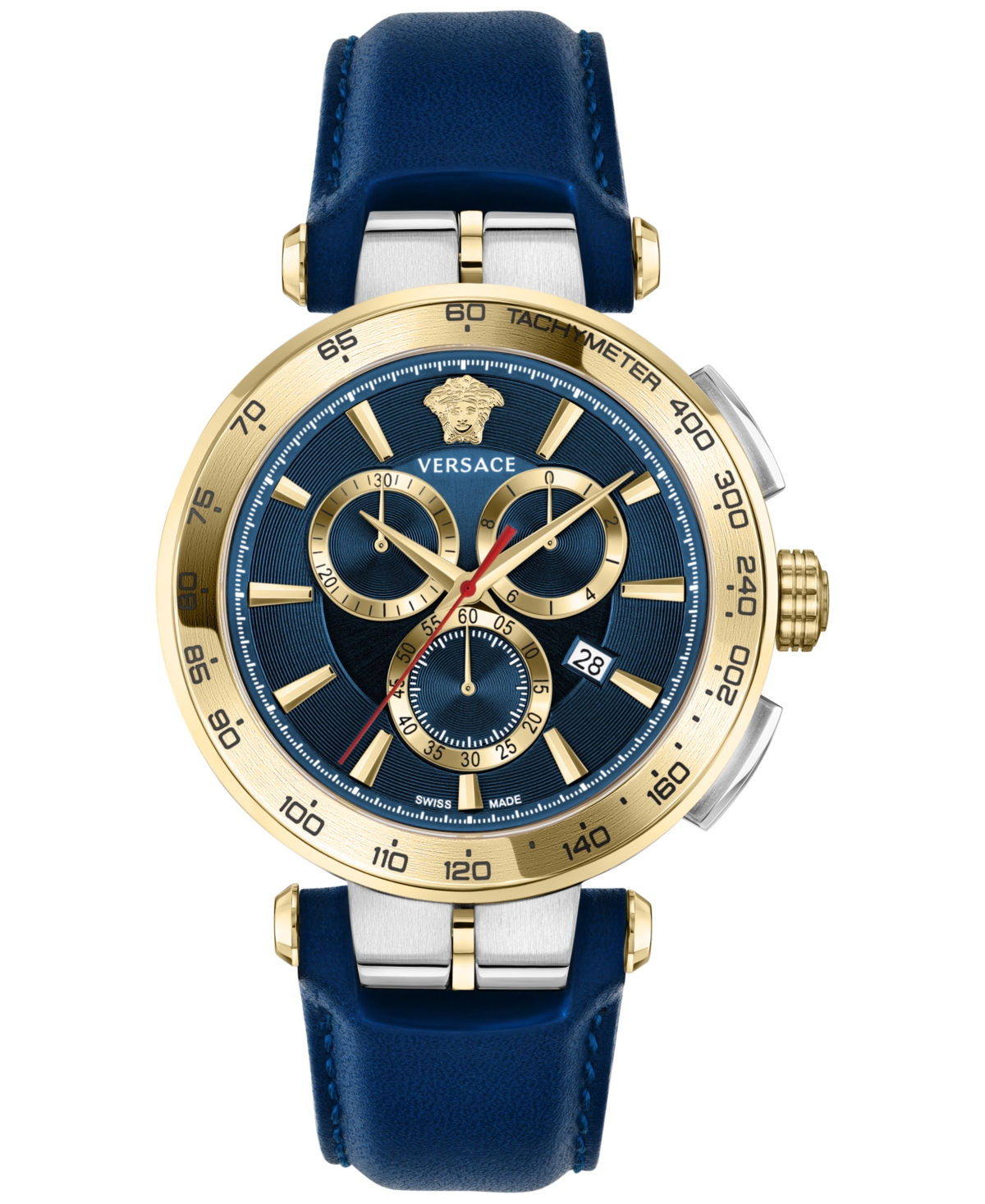 Versace Men's Swiss Chronograph Aion Blue Leather Strap Watch 45mm In Two Tone