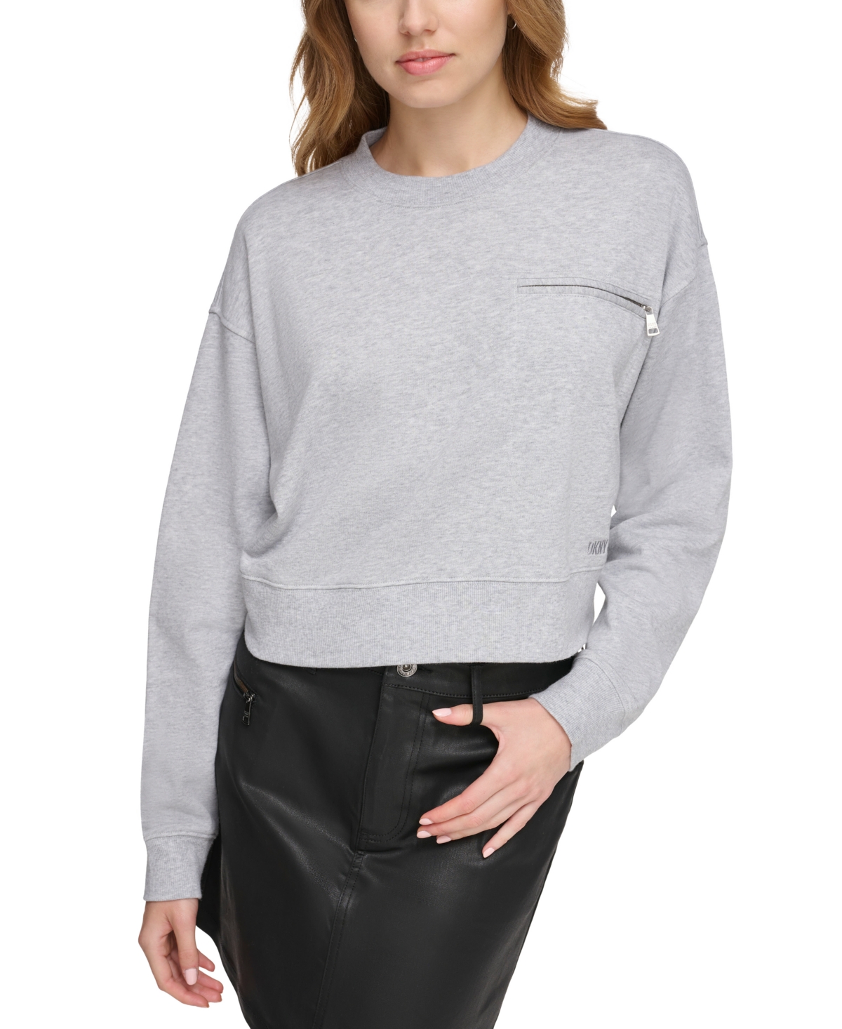 Women's Zippered-Pocket Dropped-Sleeve Sweatshirt - Steel Grey Heather