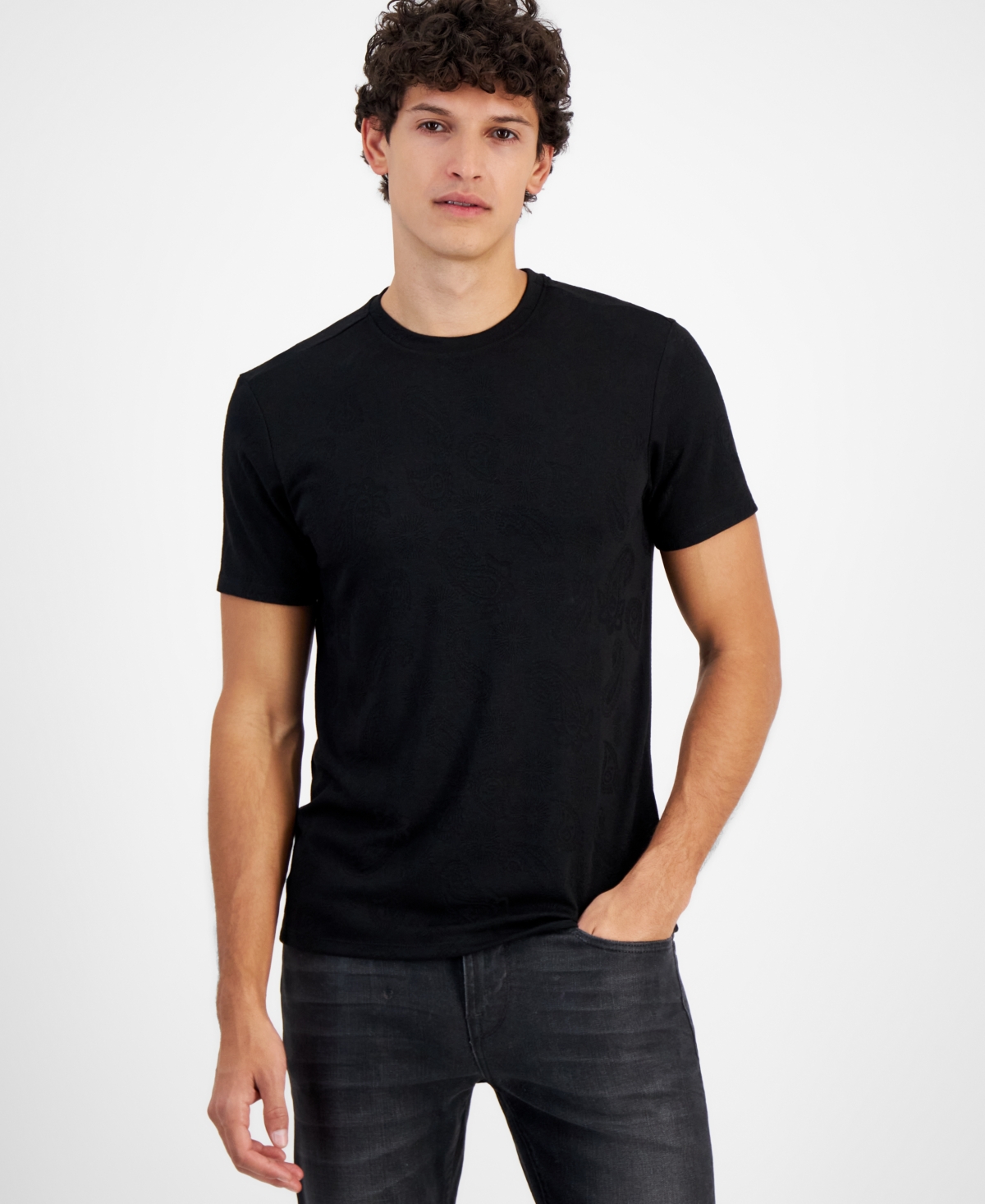 Guess Men's Granada Jacquard Paisley Knit T-shirt In Jet Black A