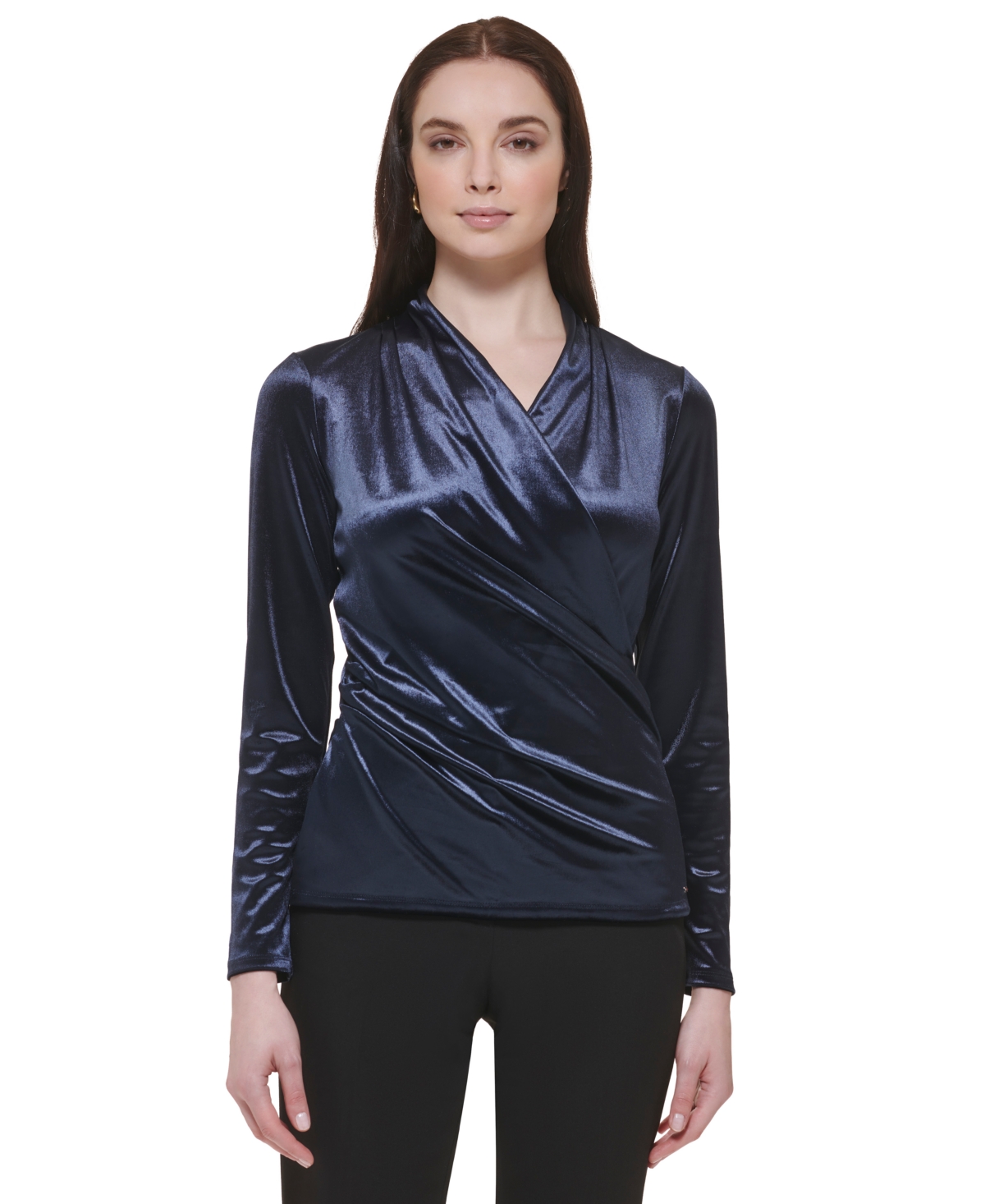 Tommy Hilfiger Women's Solid Faux-Wrap Long-Sleeve Top