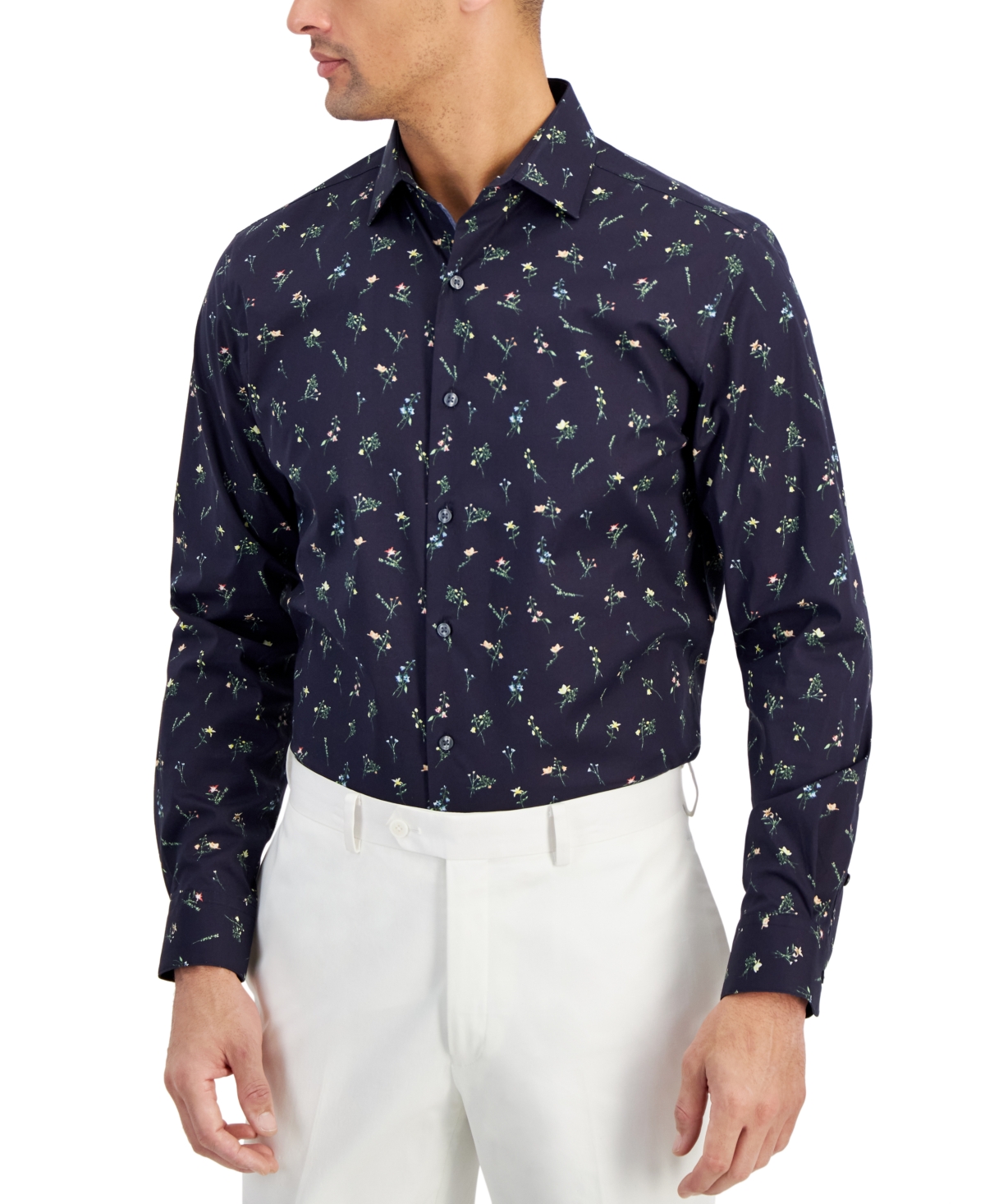 Shop Bar Iii Men's Spring Garden Dress Shirt, Created For Macy's In Navy