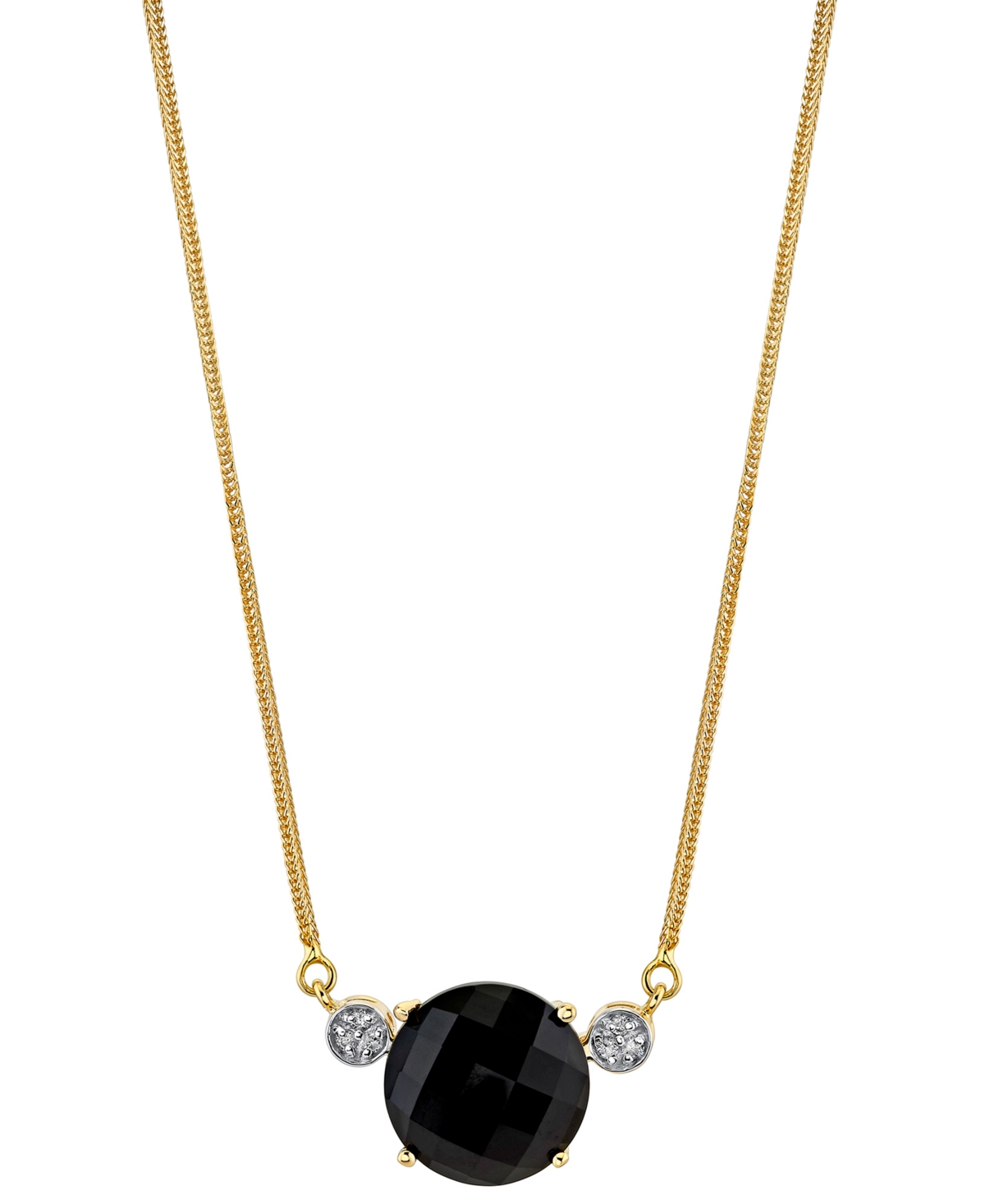 Macy's Onyx & Diamond Accent 16" Pendant Necklace In 14k Gold