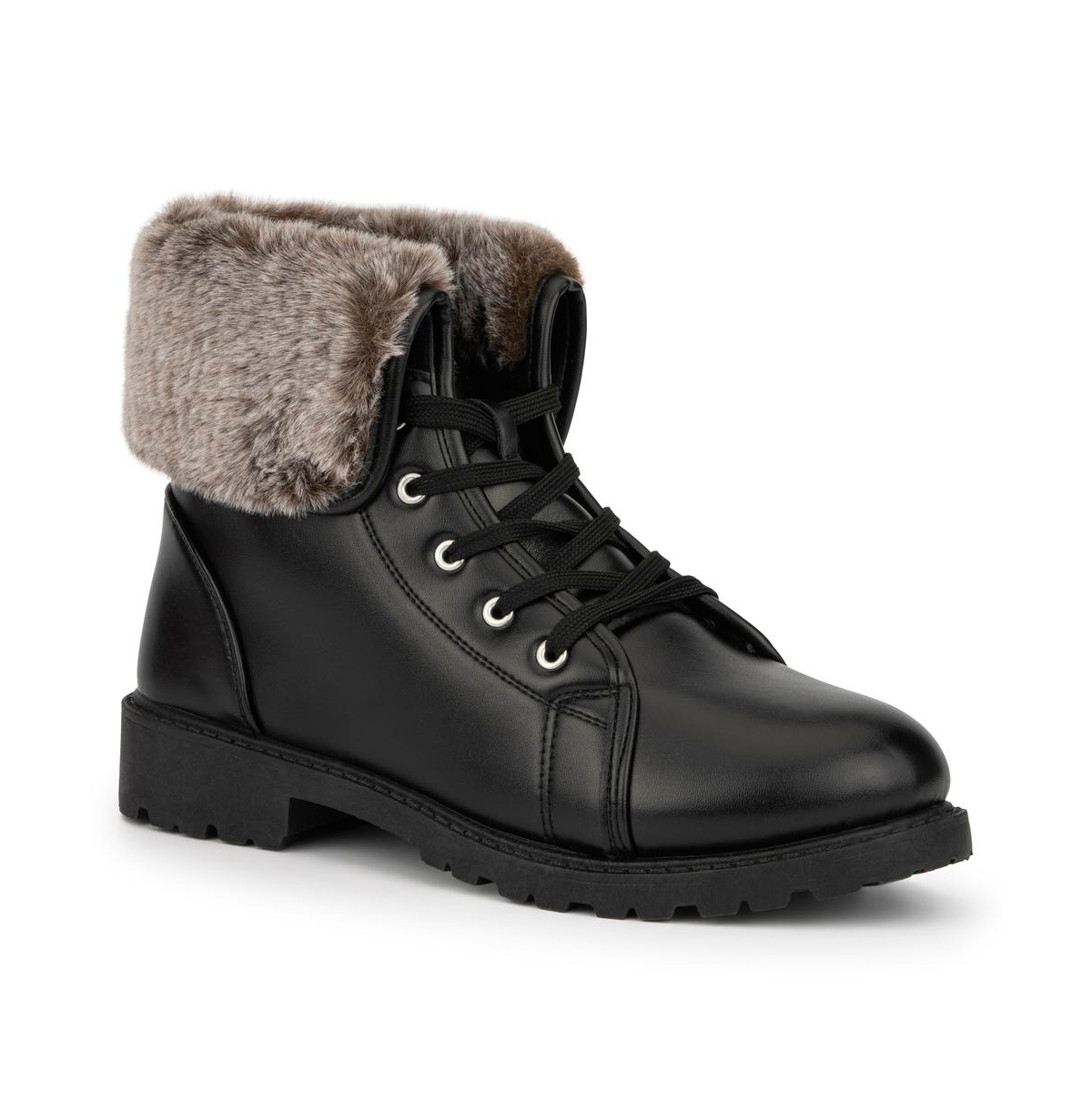 Women's Ana Faux Fur Combat Boot - Black