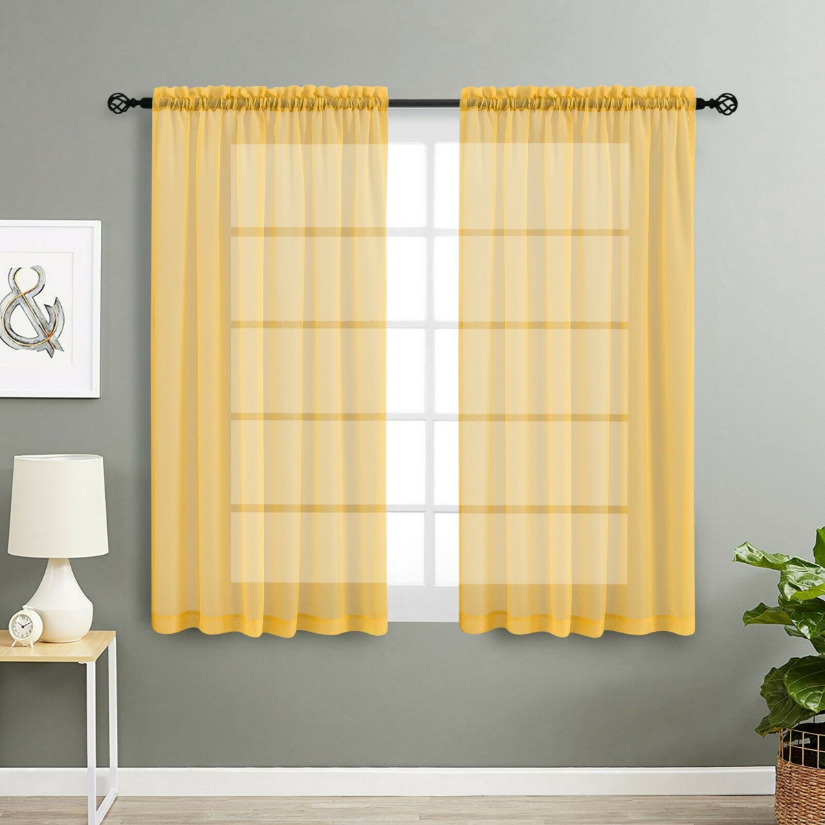 2 Pack Basic Home Rod Pocket Sheer Voile Window Curtains - Silver