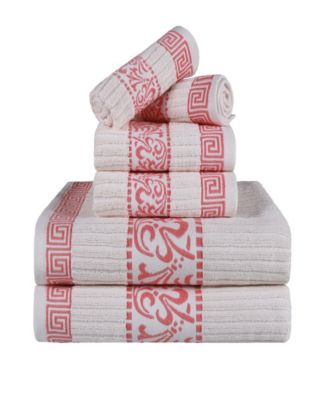 Athens Cotton with Greek Scroll and Floral Pattern Assorted, 6 Piece Bath Towel Set