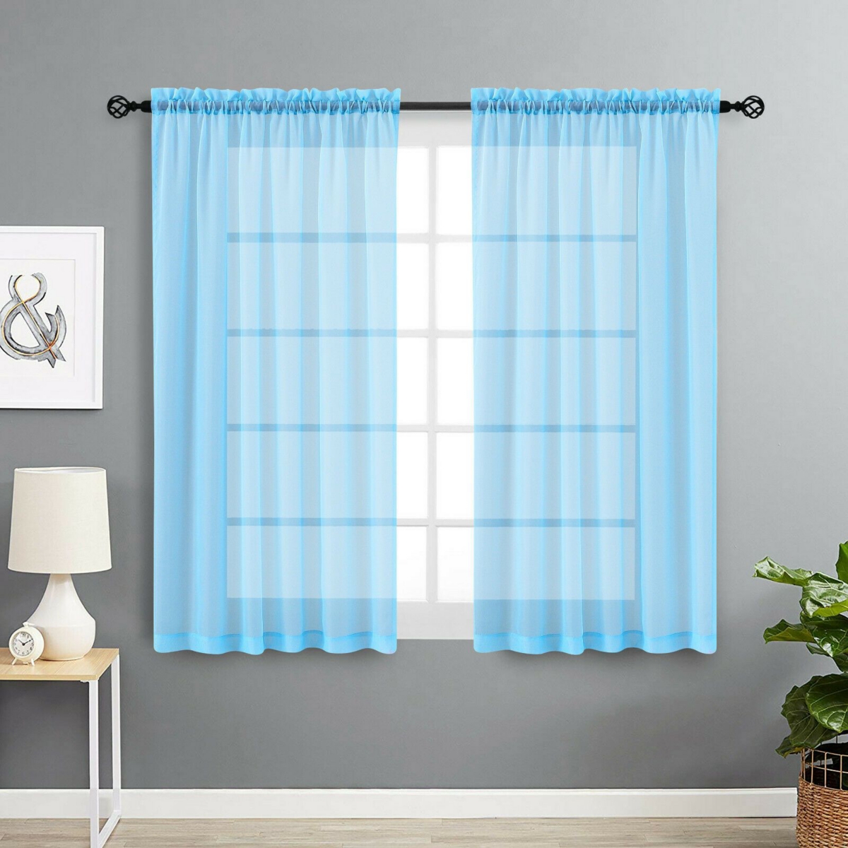 Kate Aurora 2 Pack Basic Home Rod Pocket Sheer Voile Window Curtains
