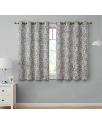 Paris Paisley Decorative Print Damask Pattern Light Reducing Filtering Grommet Window Curtain Panels, Set of 2 (Grey yellow, 50 W x 63 L